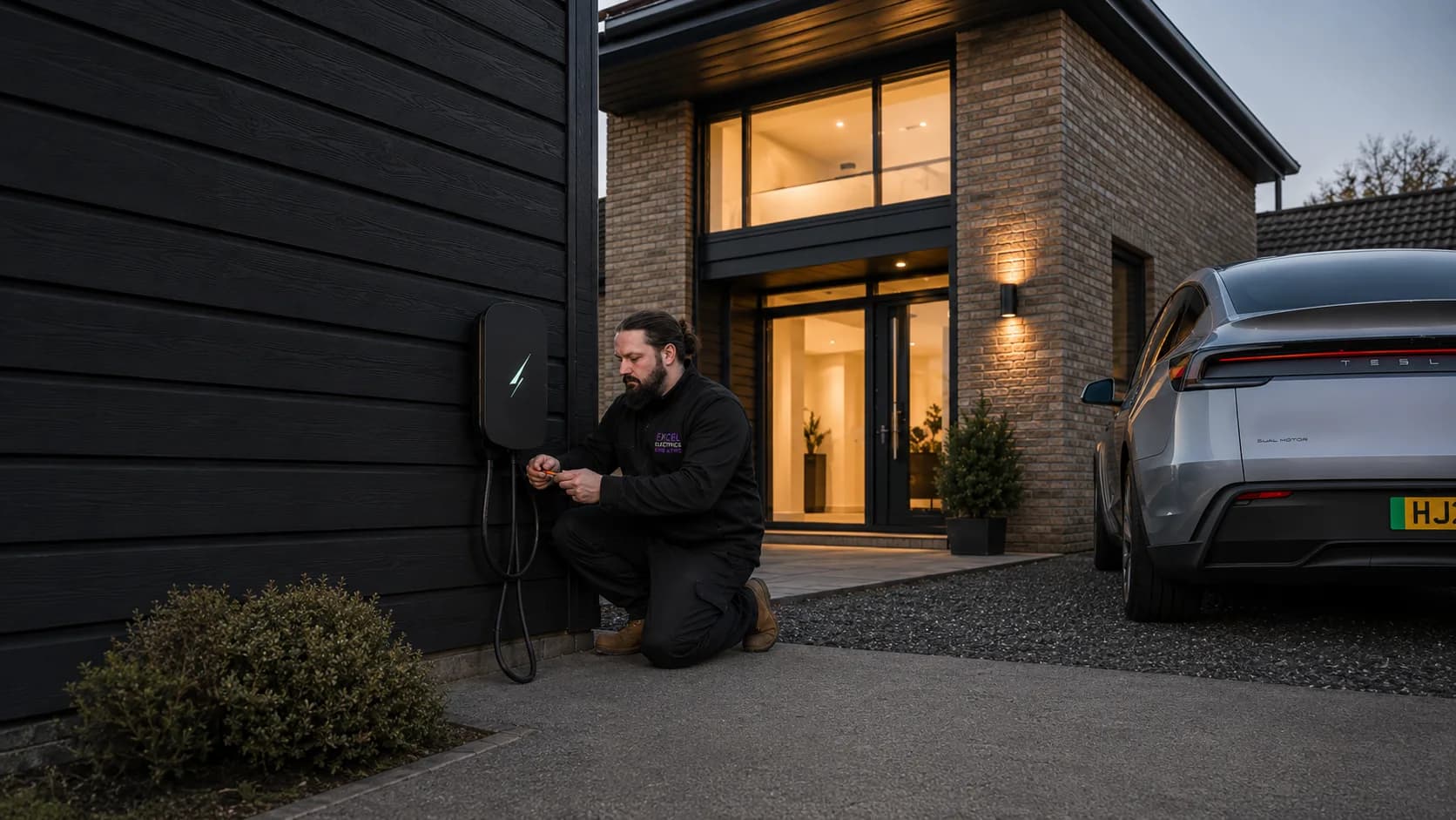 Engineer installing a home EV charger